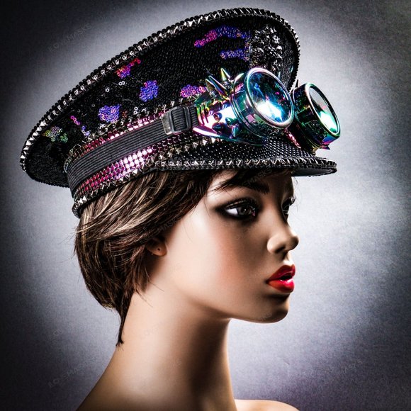 Black Purple Steampunk Captain Burning Man Hat - Picture 8 of 8